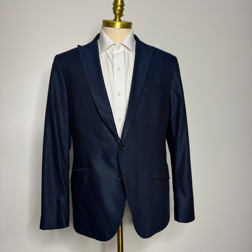 Savile Row London Men's 44R Blazer‎ Solid Blue Sport Coat Jacket